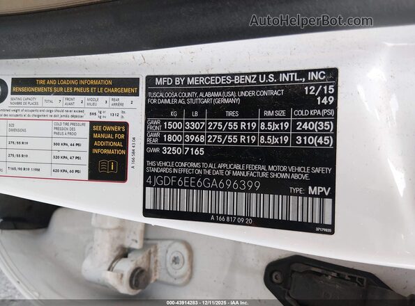 4JGDF6EE6GA696399 2016 MERCEDES-BENZ GL 450 White Widok komory silnika