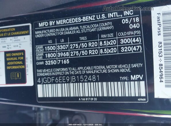 4JGDF6EE9JB152481 2018 MERCEDES-BENZ GLS 450 Black Շարժիչի բաժամունքի տեսք