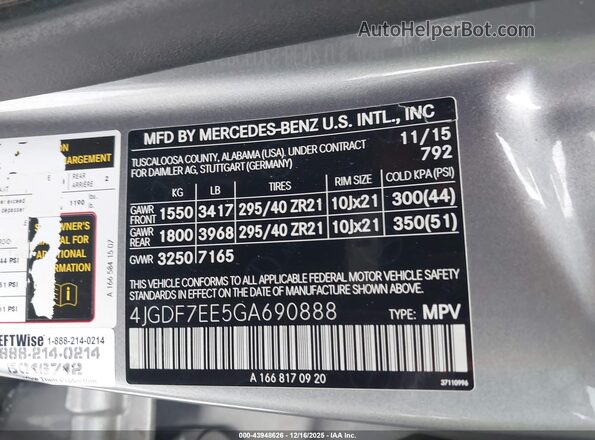4JGDF7EE5GA690888 2016 MERCEDES-BENZ AMG Silver Widok komory silnika