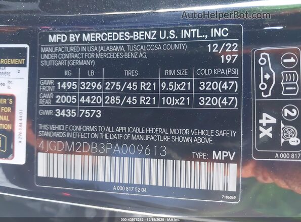 4JGDM2DB3PA009613 2023 MERCEDES-BENZ EQS 450+ SUV Black Widok komory silnika