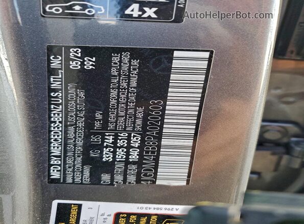 4JGDM4EB8PA020603 2023 MERCEDES-BENZ EQS Gray Вид наклейки з VIN-кодом