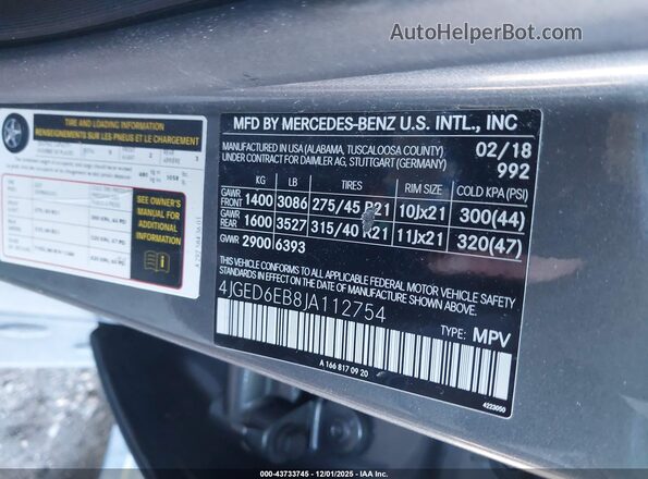 4JGED6EB8JA112754 2018 MERCEDES-BENZ AMG GLE 43 COUPE Gray Vista del compartimento del motor