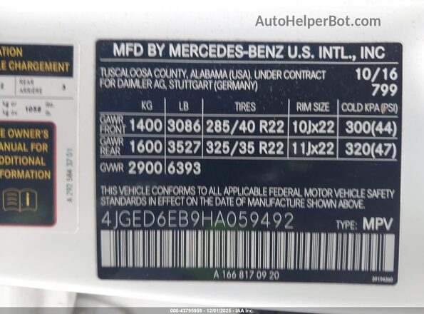 4JGED6EB9HA059492 2017 MERCEDES-BENZ AMG GLE 43 COUPE Cream Engine compartment view