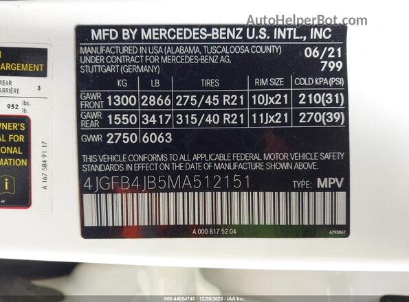 4JGFB4JB5MA512151 2021 MERCEDES-BENZ GLE 350 White Engine compartment view
