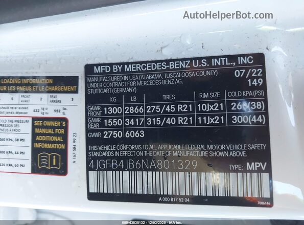 4JGFB4JB6NA801329 2022 MERCEDES-BENZ GLE 350 White Շարժիչի բաժամունքի տեսք