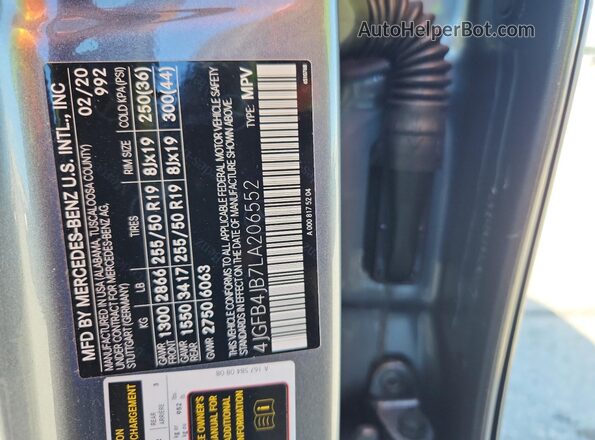 4JGFB4JB7LA206552 2020 MERCEDES-BENZ GLE Gray Панорамний вид салону 360°