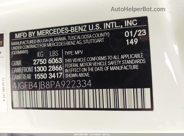 4JGFB4JB8PA922334 2023 MERCEDES-BENZ GLE 350 White Widok komory silnika