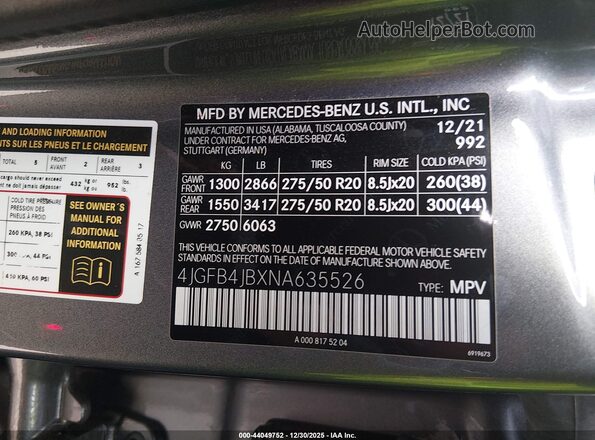 4JGFB4JBXNA635526 2022 MERCEDES-BENZ GLE 350 Gray Widok komory silnika