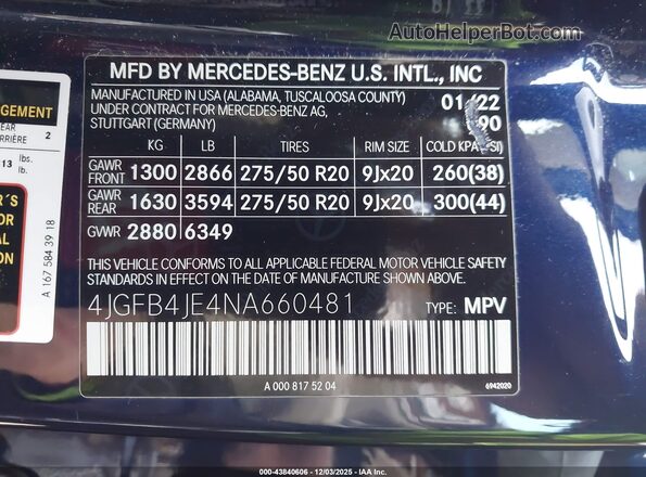 4JGFB4JE4NA660481 2022 MERCEDES-BENZ GLE 350 Dark Blue Вид подкапотного пространства