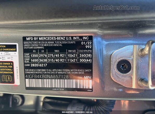 4JGFB4KB0NA657128 2022 MERCEDES-BENZ GLE 350 Gray Շարժիչի բաժամունքի տեսք