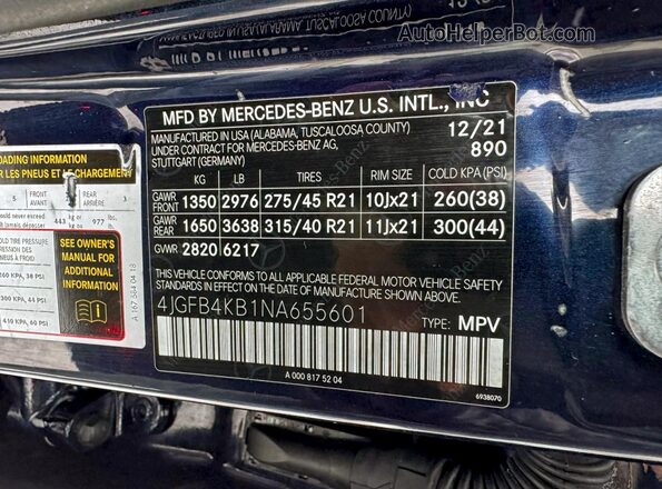 4JGFB4KB1NA655601 2022 MERCEDES-BENZ GLE Blue სალონის 360-გრადუსიანი ხედი