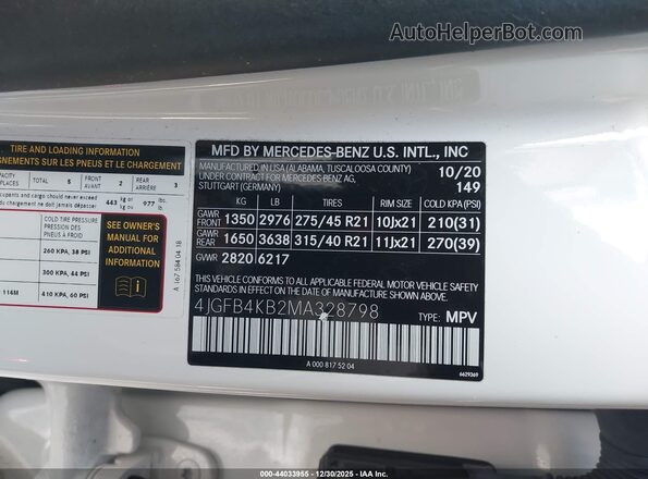 4JGFB4KB2MA328798 2021 MERCEDES-BENZ GLE 350 White ძრავის განყოფილების ხედი