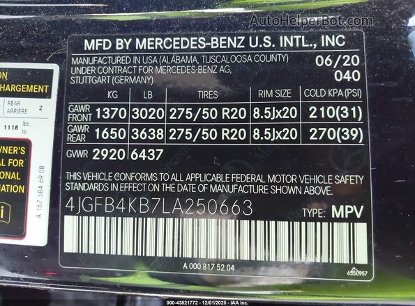 4JGFB4KB7LA250663 2020 MERCEDES-BENZ GLE 350 Black ძრავის განყოფილების ხედი