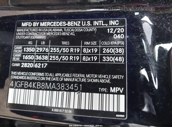 4JGFB4KB8MA383451 2021 MERCEDES-BENZ GLE 350 Black Շարժիչի բաժամունքի տեսք