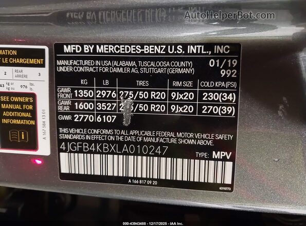 4JGFB4KBXLA010247 2020 MERCEDES-BENZ GLE 350 Gray ძრავის განყოფილების ხედი