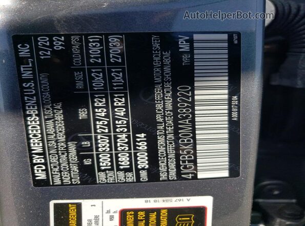 4JGFB5KB0MA389220 2021 MERCEDES-BENZ GLE Gray Widok komory silnika