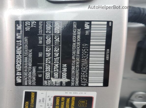 4JGFB5KB2MA329519 2021 MERCEDES-BENZ GLE Серебряный 