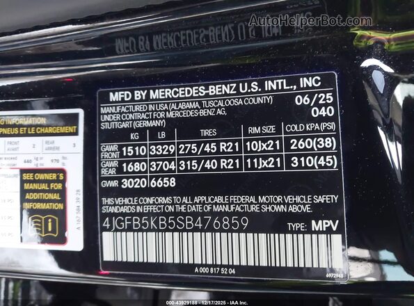 4JGFB5KB5SB476859 2025 MERCEDES-BENZ GLE 450 Black 