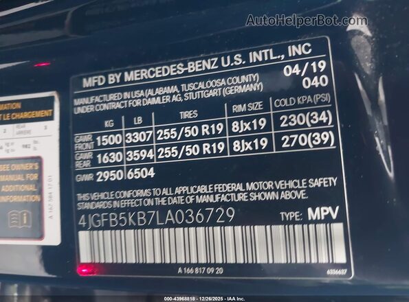 4JGFB5KB7LA036729 2020 MERCEDES-BENZ GLE 450 Black Widok komory silnika