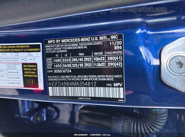 4JGFD6BB4MA354812 2021 MERCEDES-BENZ AMG GLE 53 COUPE Синий Вид подкапотного пространства