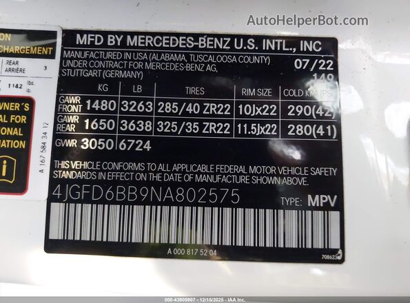 4JGFD6BB9NA802575 2022 MERCEDES-BENZ AMG GLE 53 COUPE White Vista del compartimento del motor