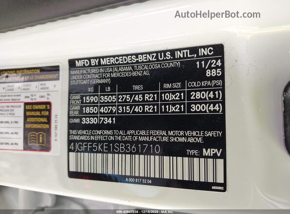 4JGFF5KE1SB361710 2025 MERCEDES-BENZ GLS 450 White 