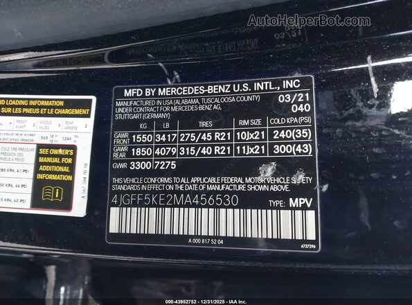 4JGFF5KE2MA456530 2021 MERCEDES-BENZ GLS 450 Black ძრავის განყოფილების ხედი
