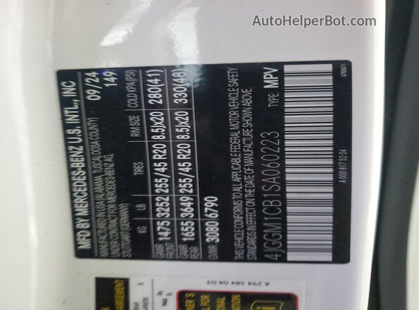 4JGGM1CB1SA060223 2025 MERCEDES-BENZ EQE White VIN կոդի պիտակի տեսք