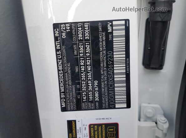 4JGGM1CBXSA069230 2025 MERCEDES-BENZ EQE White Вид наклейки з VIN-кодом
