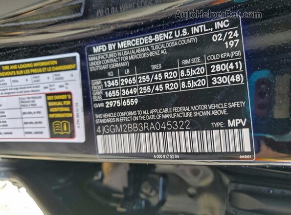 4JGGM2BB3RA045322 2024 MERCEDES-BENZ EQE Black Widok naklejki z numerem VIN