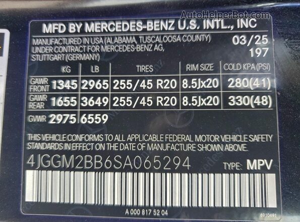 4JGGM2BB6SA065294 2025 MERCEDES-BENZ EQE Black VIN կոդի պիտակի տեսք