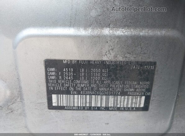 4S3BNAC60G3031774 2016 SUBARU LEGACY Silver Вид підкапотного простору