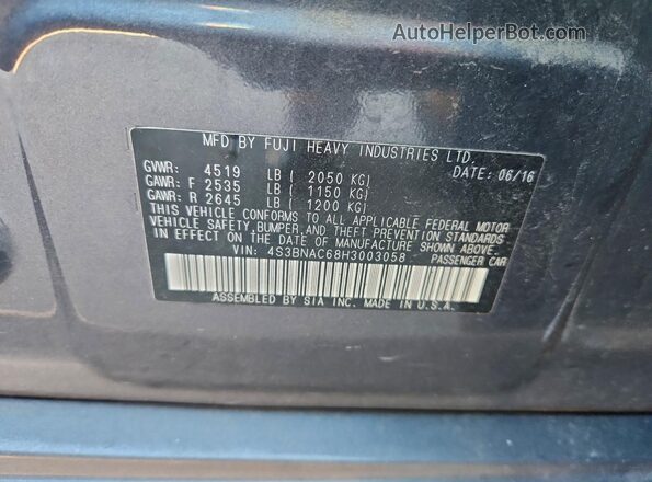 4S3BNAC68H3003058 2017 SUBARU LEGACY Gray Շարժիչի բաժամունքի տեսք