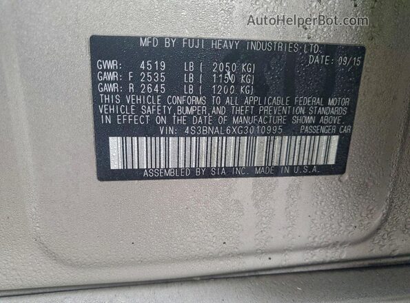 4S3BNAL6XG3010995 2016 SUBARU LEGACY Gold Շարժիչի բաժամունքի տեսք