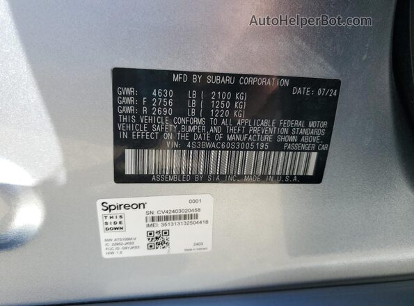 4S3BWAC60S3005195 2025 SUBARU LEGACY Silver Engine compartment view