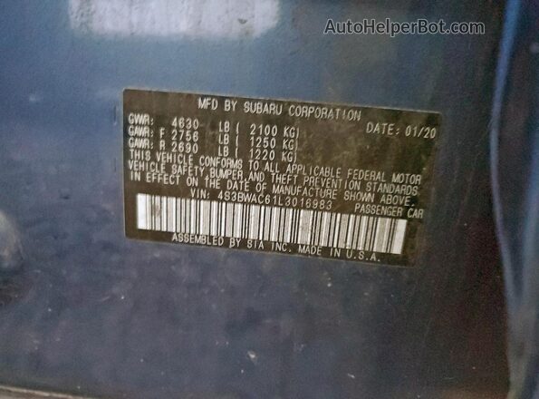 4S3BWAC61L3016983 2020 SUBARU LEGACY Blue 