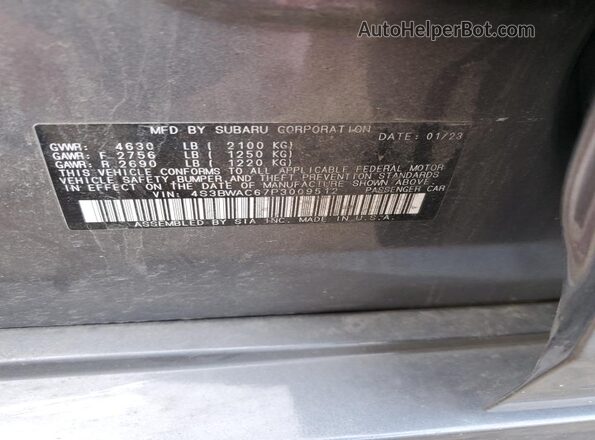 4S3BWAC67P3009512 2023 SUBARU LEGACY Gray VIN կոդի պիտակի տեսք