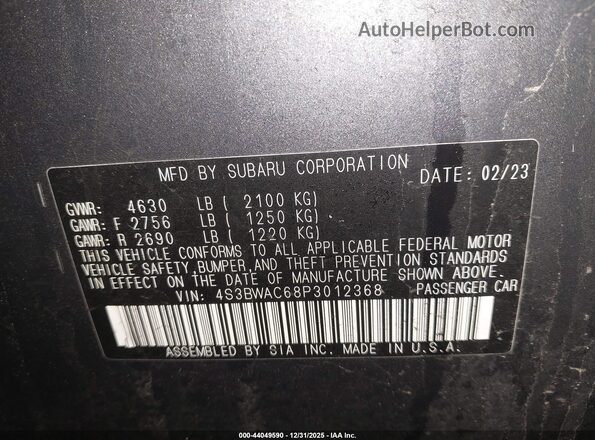 4S3BWAC68P3012368 2023 SUBARU LEGACY Gray Շարժիչի բաժամունքի տեսք
