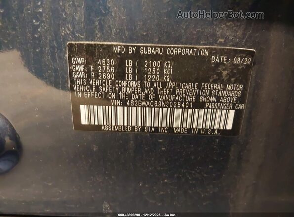 4S3BWAC69N3028401 2022 SUBARU LEGACY Blue 