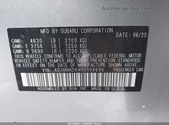 4S3BWAD64R3006696 2024 SUBARU LEGACY Silver 