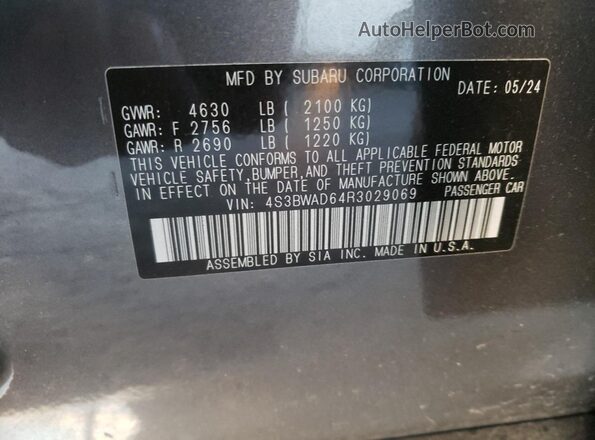 4S3BWAD64R3029069 2024 SUBARU LEGACY Gray 