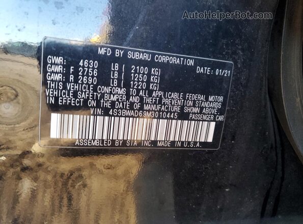 4S3BWAD69M3010445 2021 SUBARU LEGACY Черный Вид подкапотного пространства