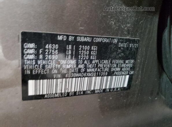 4S3BWAD6XM3011359 2021 SUBARU LEGACY Желто-коричневый Вид подкапотного пространства