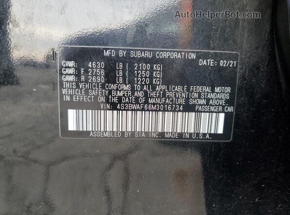 4S3BWAF66M3016734 2021 SUBARU LEGACY Black Вид підкапотного простору