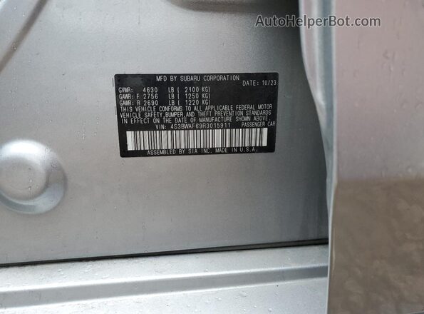 4S3BWAF69R3015911 2024 SUBARU LEGACY Silver Вид наклейки з VIN-кодом