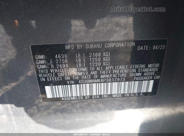 4S3BWAM68P3017973 2023 SUBARU LEGACY Gray ძრავის განყოფილების ხედი