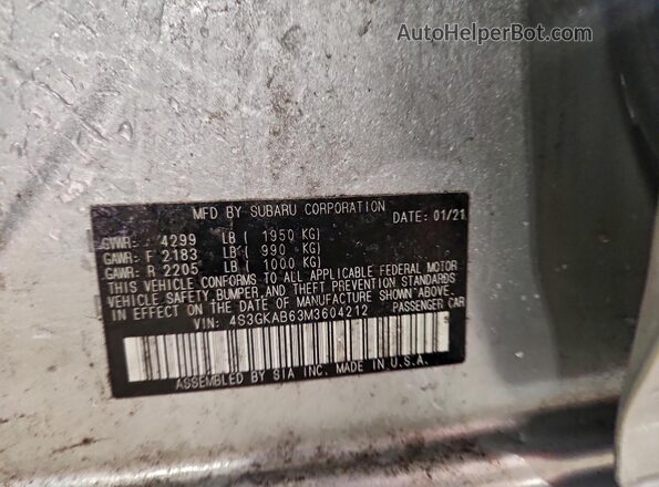 4S3GKAB63M3604212 2021 SUBARU IMPREZA Silver Вид підкапотного простору