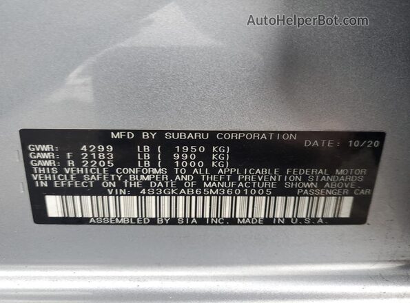 4S3GKAB65M3601005 2021 SUBARU IMPREZA Серый Вид подкапотного пространства