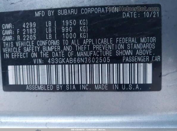 4S3GKAB66N3602505 2022 SUBARU IMPREZA Серебряный Вид подкапотного пространства