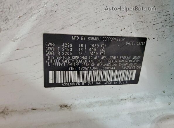 4S3GKAB68J3600944 2018 SUBARU IMPREZA White 